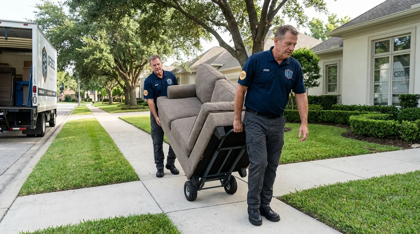Local residential moving crew loading furniture in New London, IA